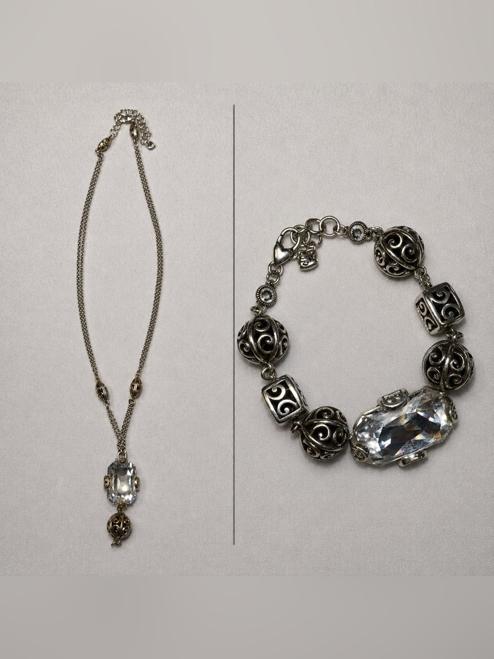 Brighton Ball Crystal Silver Bracelet Necklace Set Compassionate 2 Retired Rare